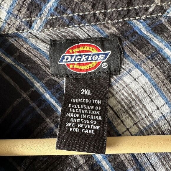 Dickies Shirt Men's Large XXL Blue Plaid Short Sleeve Pocket Button Workwear - Picture 10 of 10